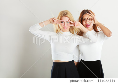 Two crazy girls playing around together. Two crazy girls playing around together. 114022114