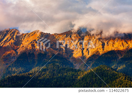 Caucasus mountains above Lake Ritsa, Abkhazia 114022675