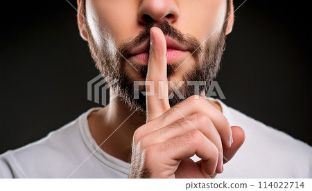 Man Doing Expression with Finger on Lips Silent Shh Gesture - Generative Ai 114022714
