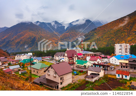 Terskol village aerial view, Elbrus region Terskol village aerial view, Elbrus region 114022854