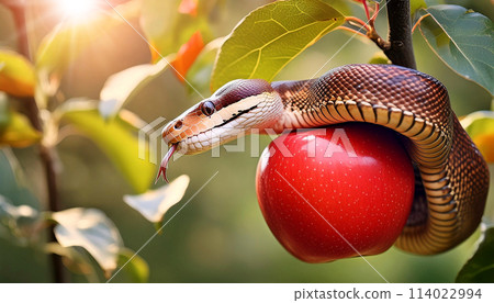 Original Sin and the Forbidden Fruit Concept - Snake and Apple - Generative Ai 114022994