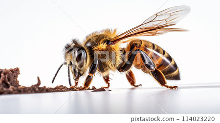 Honey bee isolated on white background, side view - AI Generated Image 114023220