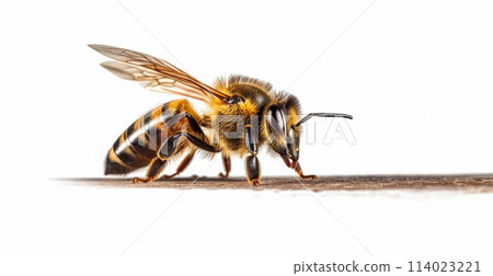 Honey bee isolated on white background, side view - AI Generated Image 114023221