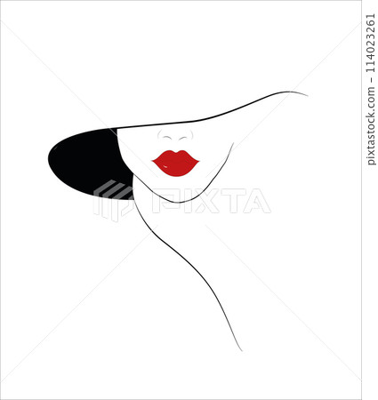 Beautiful woman whit an head on her head and red lips 114023261