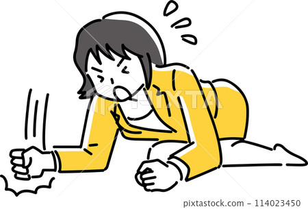 一個因摔倒在地而感到沮喪的女人 一個因摔倒在地而感到沮喪的女人 114023450