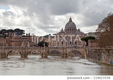 The St. Angelo Bridge and the St. Peter's Basilica in Rome The St. Angelo Bridge and the St. Peter's Basilica in Rome 114023556
