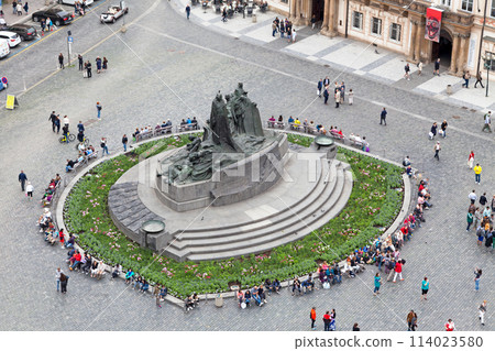 Aerial view of the Jan Hus Memorial in Prague Aerial view of the Jan Hus Memorial in Prague 114023580