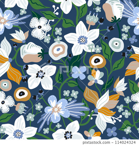 Seamless pattern with flowers. Creative blooming floral texture. Great for fabric, textile Vector Illustration Seamless pattern with flowers. Creative blooming floral texture. Great for fabric, textile Vector Illustration 114024324