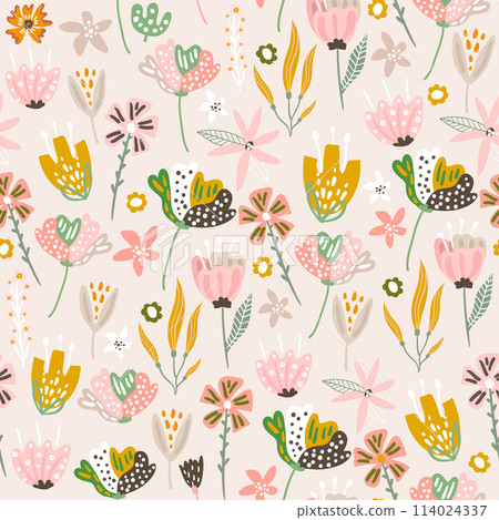 Seamless floral pattern in pastel colors. Blooming flower texture. Great for fabric, textile vector illustration. Seamless floral pattern in pastel colors. Blooming flower texture. Great for fabric, textile vector illustration. 114024337