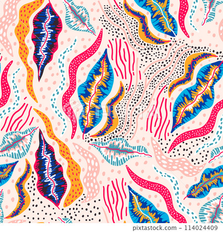 Seamless pattern with abstract retro flowers. Creative floral texture. Great for fabric, textile Vector Illustration 114024409