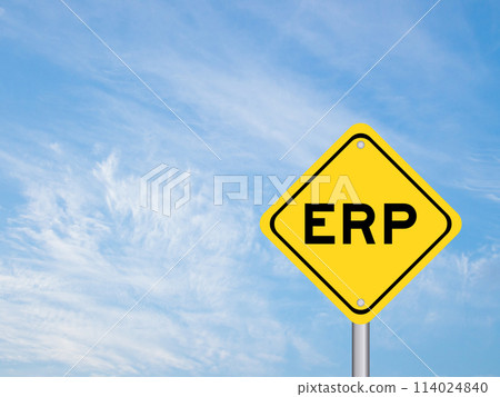 Yellow transportation sign with word ERP (abbreviation of Enterprise Resource Planning) on blue color sky background Yellow transportation sign with word ERP (abbreviation of Enterprise Resource Planning) on blue color sky background 114024840