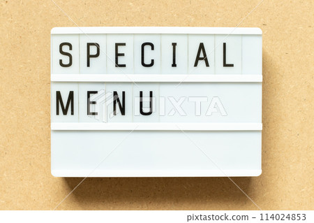 Lightbox with word special menu on wood background Lightbox with word special menu on wood background 114024853