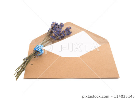 craft paper envelope with a blank  for mail post isolated on the white 114025143
