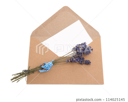 craft paper envelope with a blank  for mail post isolated on the white 114025145