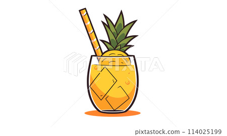 手绘卡通一杯可爱的菠萝汁插画 手绘卡通一杯可爱的菠萝汁插画 114025199