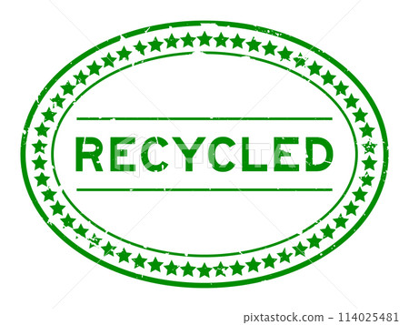 Grunge green recycled word oval seal stamp on white background 114025481