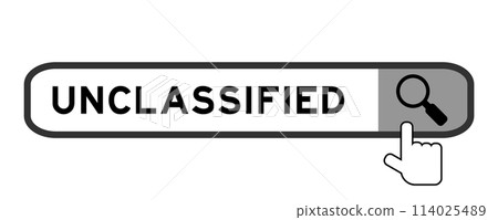 Search banner in word unclassified with hand over magnifier icon on white background 114025489