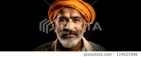 Portrait of an Old Sikh Indian Man with Pagri Turban - Generative Ai 114025906
