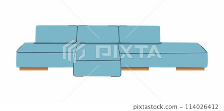 Blue sofa in retro style. A modern collection of Scandinavian upholstered furniture. Flat vector illustration 114026412