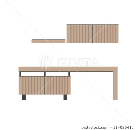 The table is a Scandinavian style console table. A wooden table. Vector illustration of a flat style Modern room interior The table is a Scandinavian style console table. A wooden table. Vector illustration of a flat style Modern room interior 114026415