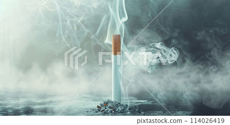 extinguished cigarette Extinguished cigarette standing on dark surface... - Stock Illustration  [114026419]