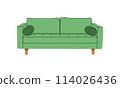 Fashionable green sofa in retro style. A modern collection of upholstered furniture. Flat vector illustration 114026436