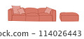 Fashionable pink sofa with retro style pillows. A modern collection of upholstered furniture. Flat vector illustration 114026443