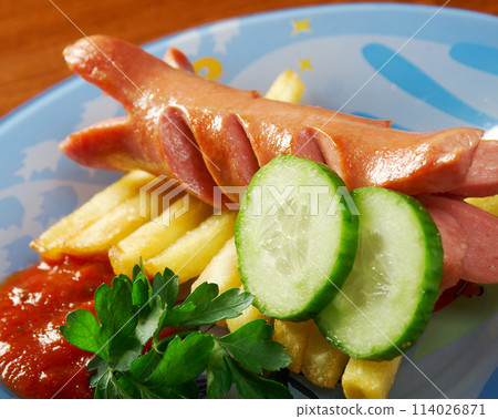 Sausages with vegetables Sausages with vegetables 114026871