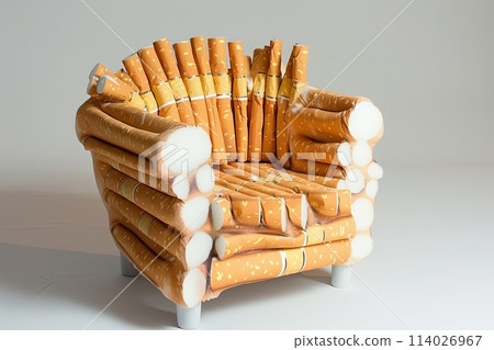 cigarette furniture chair made of cigarette , surrealism, creative... - Stock Illustration  [114026967]