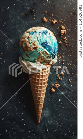 Earth Globe Ice Cream Cone Concept 114026993