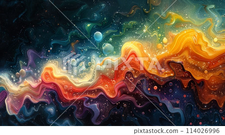 Swirling bubbles of color dance across an abstract background Swirling bubbles of color dance across an abstract background 114026996