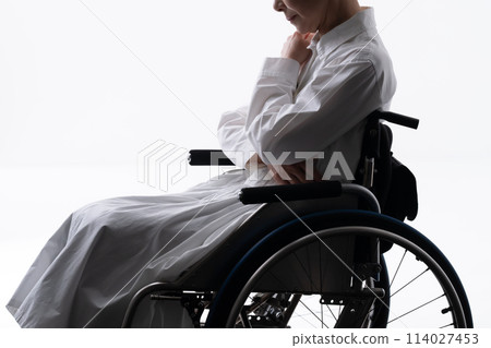 Wheelchair senior female silhouette Wheelchair senior female silhouette 114027453