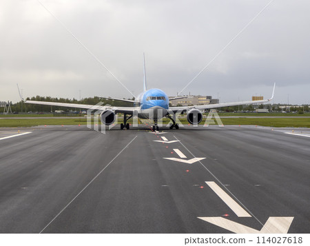 airplaine on take off runway airstrip in Schipol Airport airplaine on take off runway airstrip in Schipol Airport 114027618
