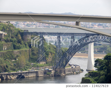 Porto, Portugal an Unusual view of Luis I Bridge over Douro River 114027619