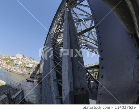 Porto, Portugal an Unusual view of Luis I Bridge over Douro River Porto, Portugal an Unusual view of Luis I Bridge over Douro River 114027629