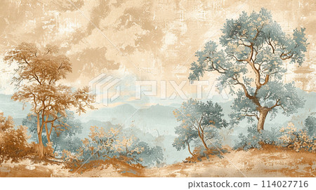 Faded retro landscape illustration Faded retro landscape illustration 114027716