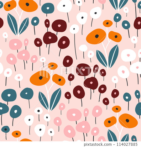 Seamless pattern with flowers. Creative minimalistic floral texture. Great for fabric, textile Vector Illustration 114027885