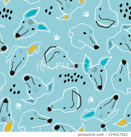 Seamless pattern with hand drawn greyhound head. Creative texture in scandinavian style. Great for fabric, textile Vector Illustration Seamless pattern with hand drawn greyhound head. Creative texture in scandinavian style. Great for fabric, textile Vector Illustration 114027922