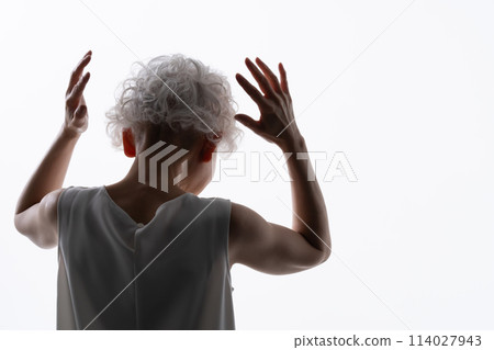 抱著她的頭的高級女性剪影 114027943