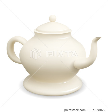 Vector realistic 3D illustration of a white porcelain teapot isolated from the background. Homemade teakettle. C Vector realistic 3D illustration of a white porcelain teapot isolated from the background. Homemade teakettle. C 114028072