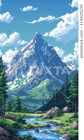 像素二維山地風景圖 114028239