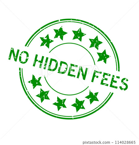 Grunge green no hidden fees word with star icon round rubber seal stamp on white background Grunge green no hidden fees word with star icon round rubber seal stamp on white background 114028665
