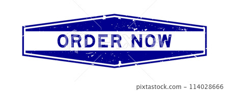 Grunge blue order now word hexagon rubber seal stamp on white background 114028666