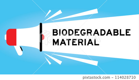 Color megaphone icon with word biodegradable material in white banner on blue background 114028710