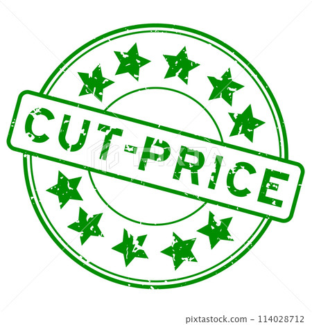 Grunge green cut price word with star icon round rubber seal stamp on white background Grunge green cut price word with star icon round rubber seal stamp on white background 114028712