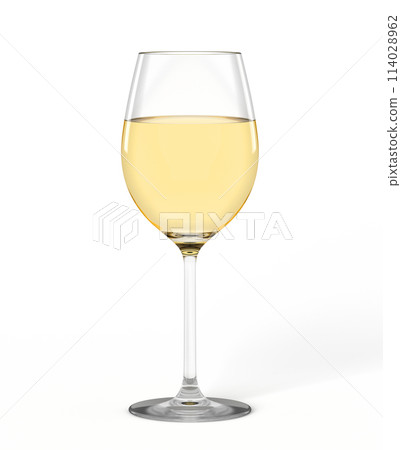 Wine glass half-filled with white wine 114028962