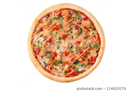 Appetizing Pepperoni Pizza, on a white background, isolate, for a food delivery site, 114029170