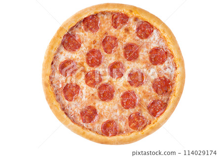 Appetizing Pepperoni Pizza, on a white background, isolate, for a food delivery site, 114029174