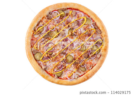 Appetizing Pepperoni Pizza, on a white background, isolate, for a food delivery site, Appetizing Pepperoni Pizza, on a white background, isolate, for a food delivery site, 114029175