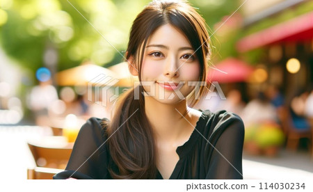 在露天咖啡館約會的年輕女子 在露天咖啡館約會的年輕女子 114030234